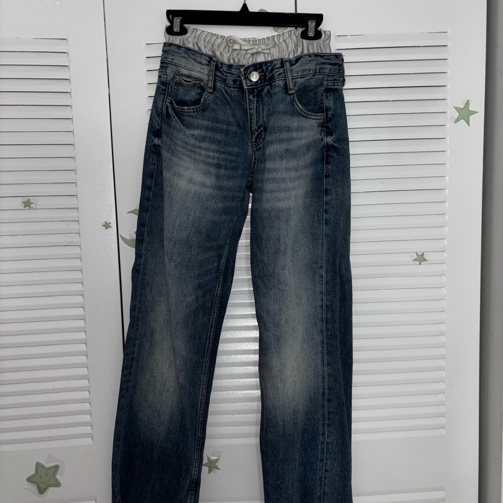 Zara Blue Straight Leg Jeans with Vintage Fading
